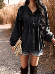V-neck long-sleeved top - 808Lush