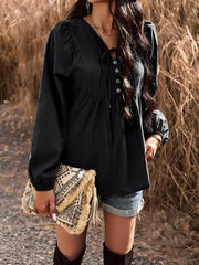 V-neck long-sleeved top - 808Lush