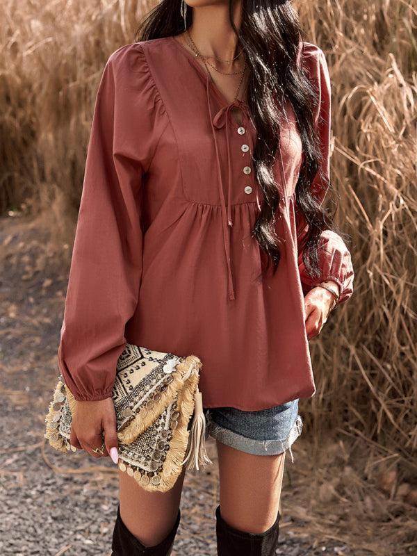 V-neck long-sleeved top - 808Lush