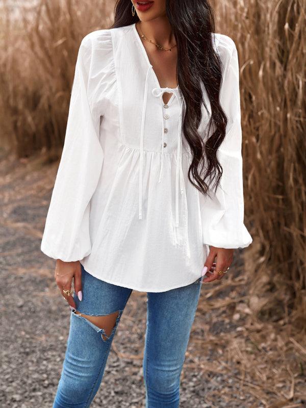 V-neck long-sleeved top - 808Lush