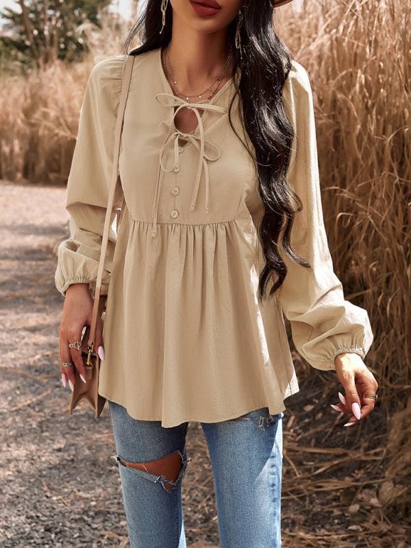V-neck long-sleeved top - 808Lush