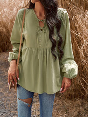 V-neck long-sleeved top - 808Lush