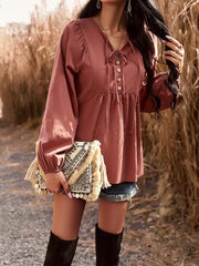 V-neck long-sleeved top - 808Lush