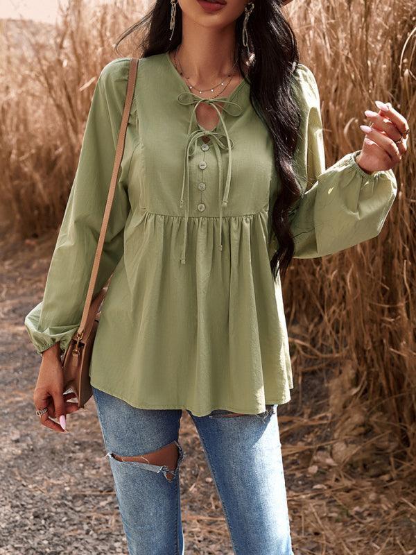 V-neck long-sleeved top - 808Lush