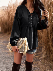 V-neck long-sleeved top - 808Lush