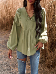 V-neck long-sleeved top - 808Lush