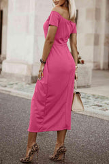 Off-Shoulder Short Sleeve Split Dress - 808Lush
