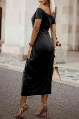 Off-Shoulder Short Sleeve Split Dress - 808Lush