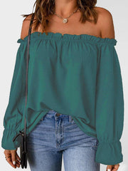 One-neck chiffon shirt solid color pullover sexy off-the-shoulder top - 808Lush