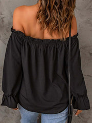 One-neck chiffon shirt solid color pullover sexy off-the-shoulder top - 808Lush