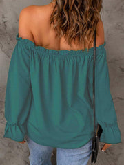 One-neck chiffon shirt solid color pullover sexy off-the-shoulder top - 808Lush