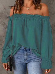 One-neck chiffon shirt solid color pullover sexy off-the-shoulder top - 808Lush