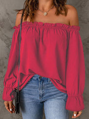 One-neck chiffon shirt solid color pullover sexy off-the-shoulder top - 808Lush