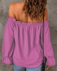 One-neck chiffon shirt solid color pullover sexy off-the-shoulder top - 808Lush