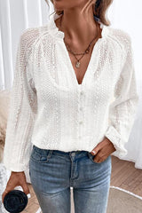 Openwork Button Up Long Sleeve Shirt - 808Lush