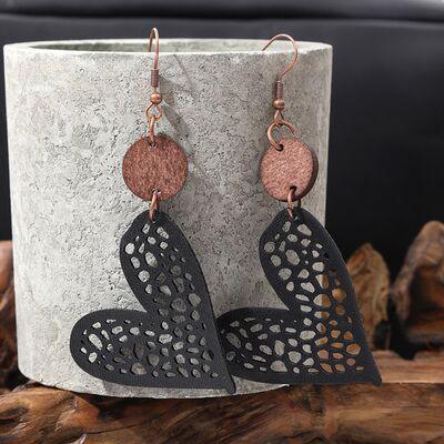 PU Leather Iron Hook Heart Earrings - 808Lush
