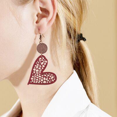 PU Leather Iron Hook Heart Earrings - 808Lush