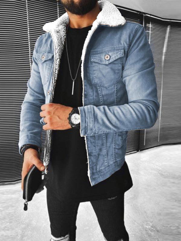 Plush Style Thickened Denim Men's Outer Jacket - 808Lush