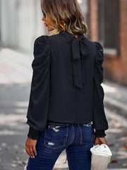 Puff sleeve temperament commuter top 2022 solid color casual shirt women - 808Lush