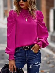 Puff sleeve temperament commuter top 2022 solid color casual shirt women - 808Lush
