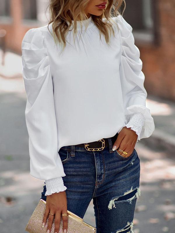 Puff sleeve temperament commuter top 2022 solid color casual shirt women - 808Lush