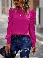 Puff sleeve temperament commuter top 2022 solid color casual shirt women - 808Lush