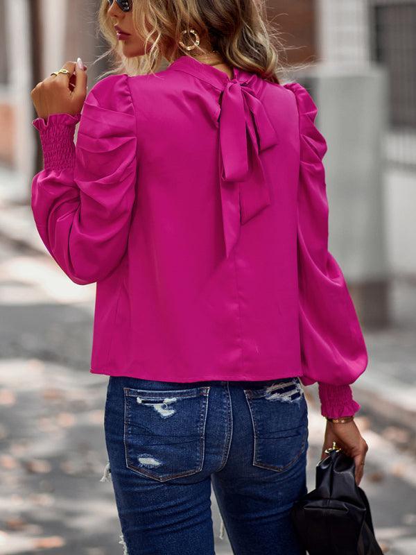 Puff sleeve temperament commuter top 2022 solid color casual shirt women - 808Lush