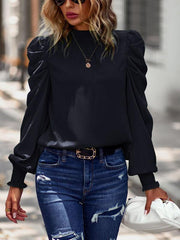 Puff sleeve temperament commuter top 2022 solid color casual shirt women - 808Lush