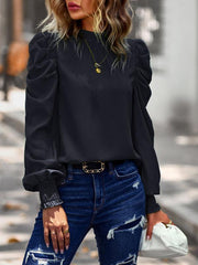 Puff sleeve temperament commuter top 2022 solid color casual shirt women - 808Lush