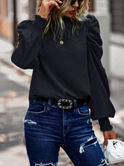 Puff sleeve temperament commuter top 2022 solid color casual shirt women - 808Lush