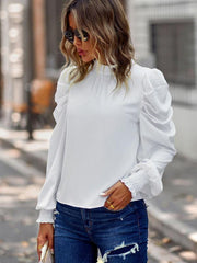 Puff sleeve temperament commuter top 2022 solid color casual shirt women - 808Lush