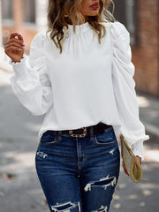 Puff sleeve temperament commuter top 2022 solid color casual shirt women - 808Lush