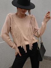 Pullover loose solid color knit fringed sweater - 808Lush