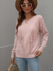 Pullover loose solid color knit fringed sweater - 808Lush