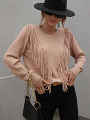 Pullover loose solid color knit fringed sweater - 808Lush