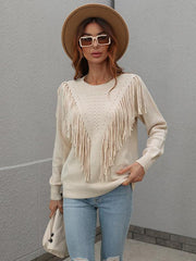 Pullover loose solid color knit fringed sweater - 808Lush