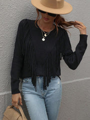 Pullover loose solid color knit fringed sweater - 808Lush
