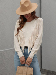 Pullover loose solid color knit fringed sweater - 808Lush