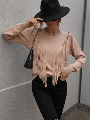 Pullover loose solid color knit fringed sweater - 808Lush