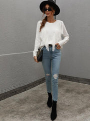 Pullover loose solid color knit fringed sweater - 808Lush
