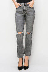 Women High Waist Distressed Straight Jeans - 808Lush