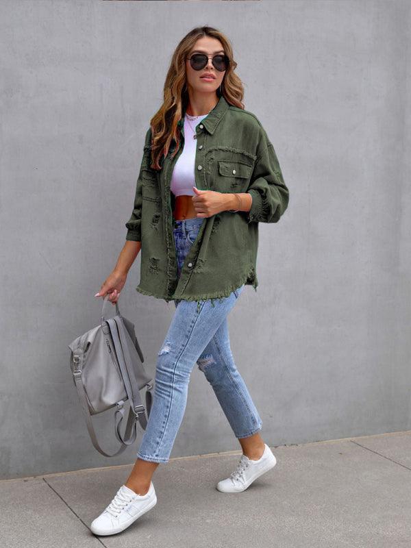 Raw edge ripped denim jacket Temperament casual trendy jacket - 808Lush