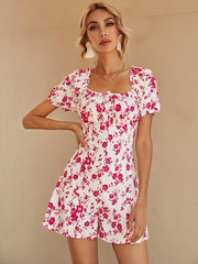 Real Shot Exclusive for Women Clothing Square Collar Back Lace Printing Romper - 808Lush