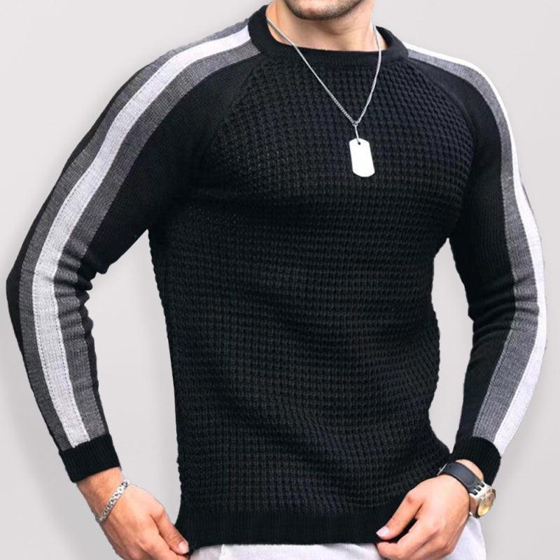 Round neck color contrast t-shirt men's casual loose bottoming sweater - 808Lush
