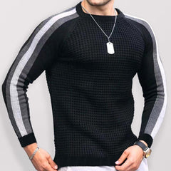Round neck color contrast t-shirt men's casual loose bottoming sweater - 808Lush