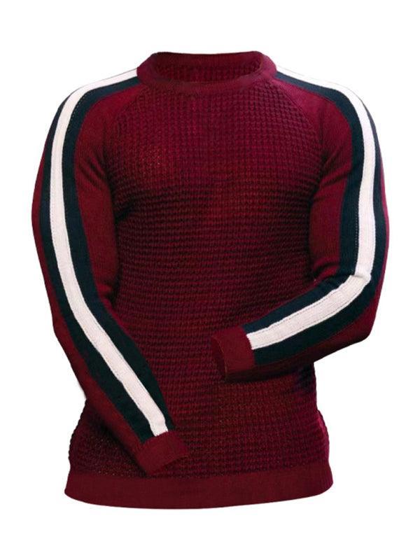 Round neck color contrast t-shirt men's casual loose bottoming sweater - 808Lush