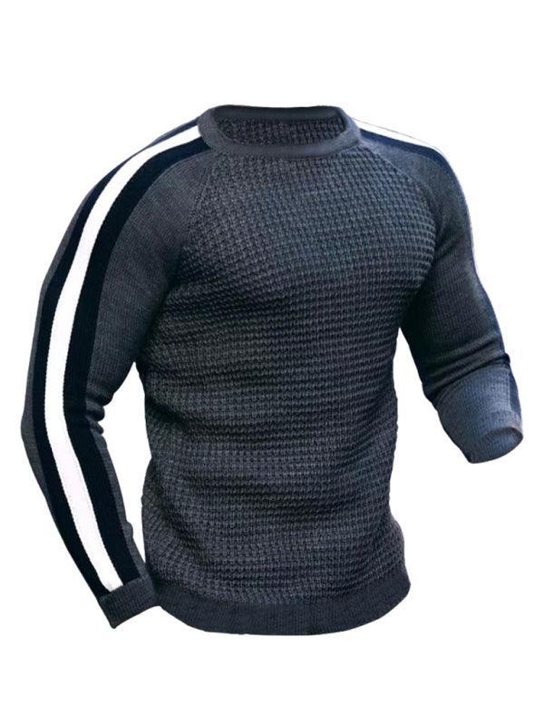 Round neck color contrast t-shirt men's casual loose bottoming sweater - 808Lush