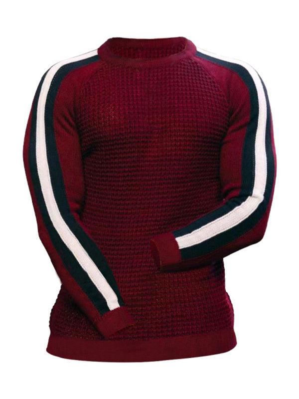 Round neck color contrast t-shirt men's casual loose bottoming sweater - 808Lush