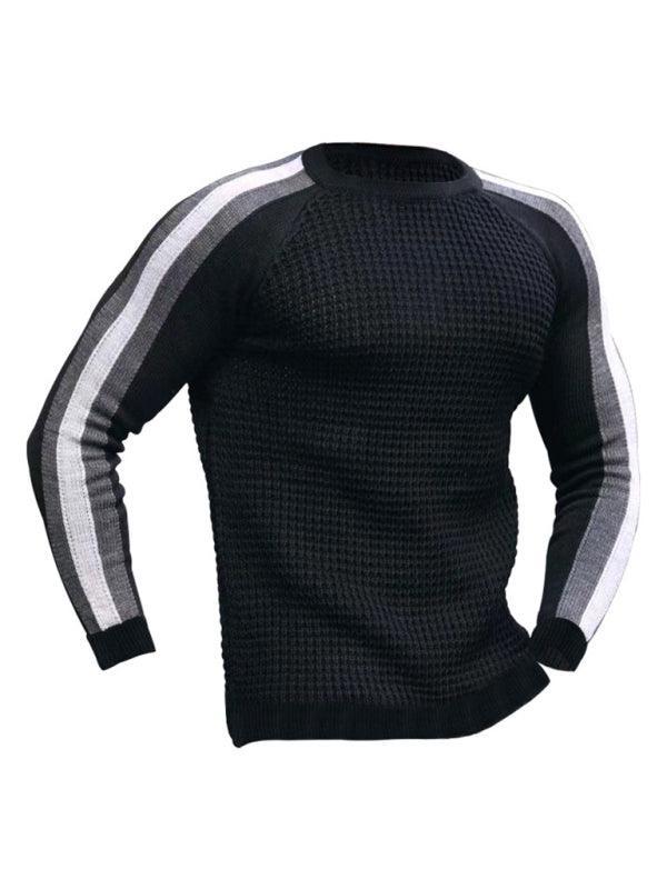 Round neck color contrast t-shirt men's casual loose bottoming sweater - 808Lush