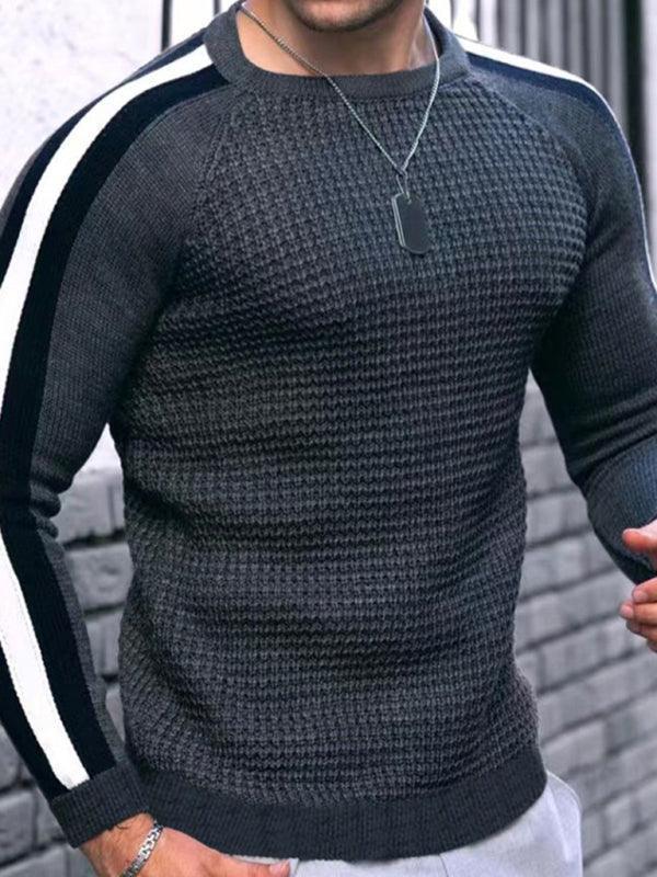 Round neck color contrast t-shirt men's casual loose bottoming sweater - 808Lush